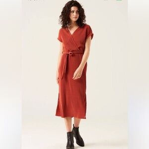 Garcia Dark Orange Ribbed Wrap Midi Dress Belted Size Medium